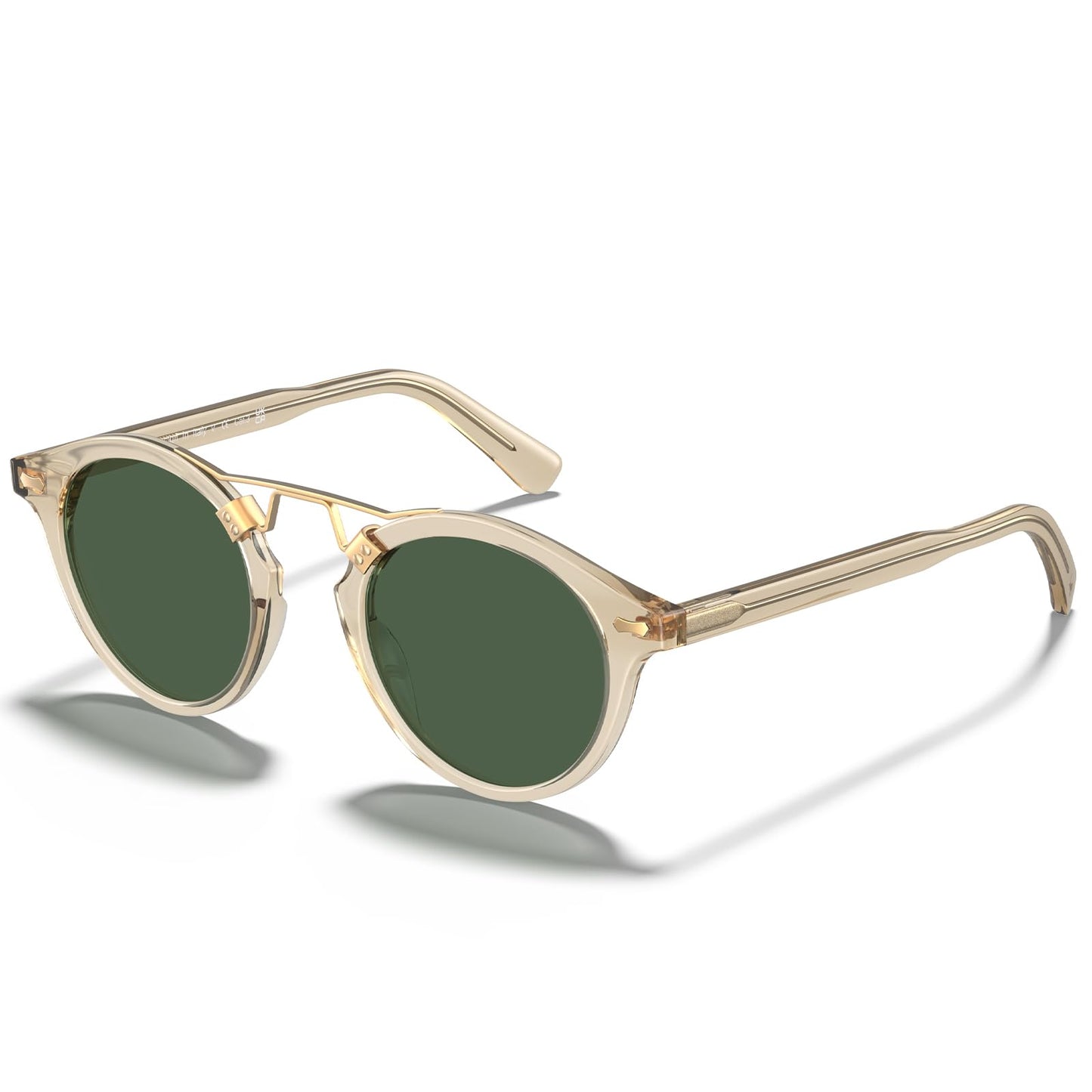 CARFIA Small Face Acetate Polarized Sunglasses for Women UV Protection, Retro Double Bridge Eyewears Metal Brow Round Sunnies