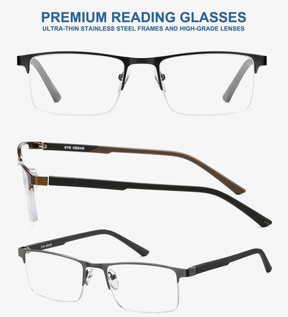 EYECEDAR 5 Pack Premium Blue Light Blocking Reading Glasses Men Metal Half Frame Spring Hinges Computer Readers for Men and Women 2.0
