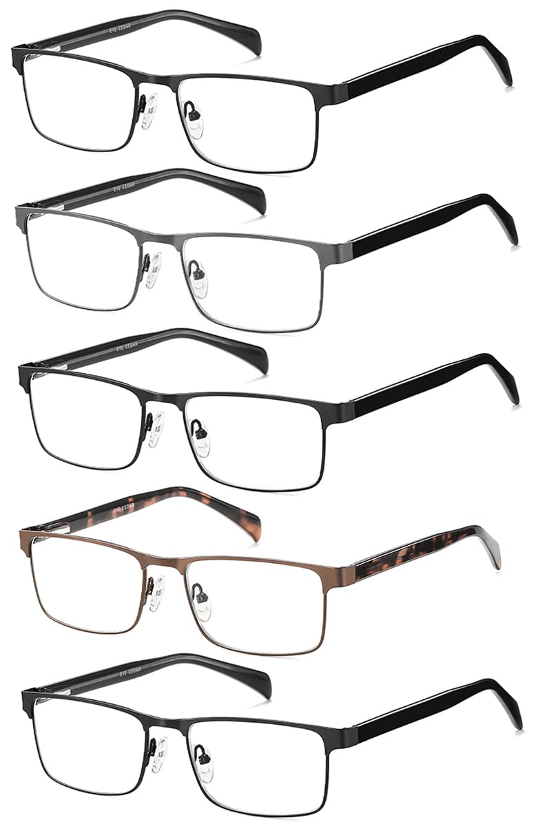 EYECEDAR 5 Pack Premium Blue Light Blocking Reading Glasses Men Metal Half Frame Spring Hinges Computer Readers for Men and Women 2.0