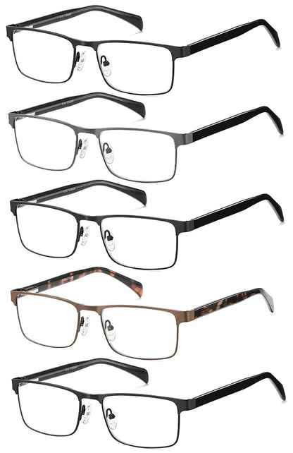 EYECEDAR 5 Pack Premium Blue Light Blocking Reading Glasses Men Metal Half Frame Spring Hinges Computer Readers for Men and Women 2.0