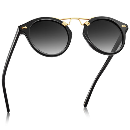 CARFIA Small Face Acetate Polarized Sunglasses for Women UV Protection, Retro Double Bridge Eyewears Metal Brow Round Sunnies