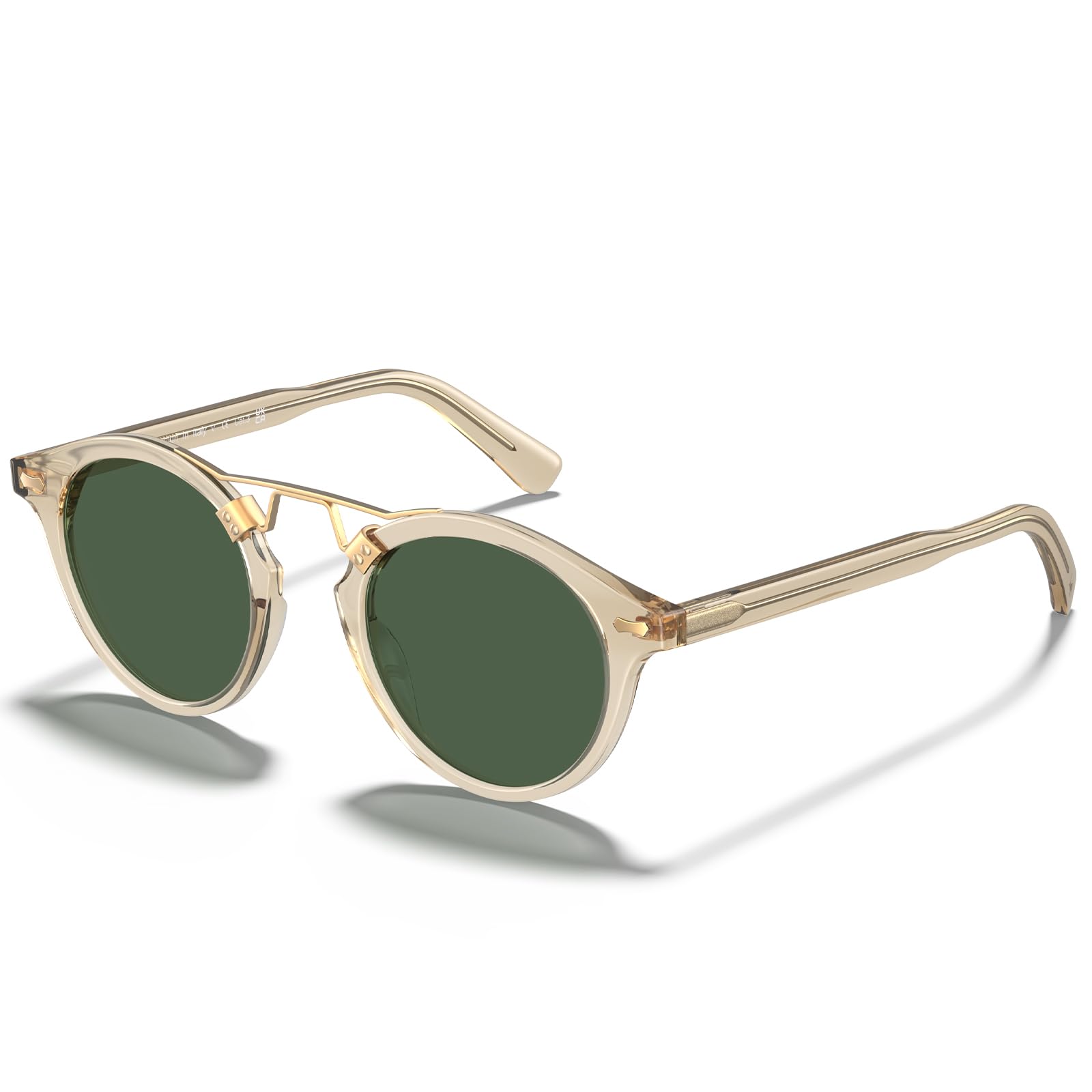 CARFIA Small Face Acetate Polarized Sunglasses for Women UV Protection, Retro Double Bridge Eyewears Metal Brow Round Sunnies