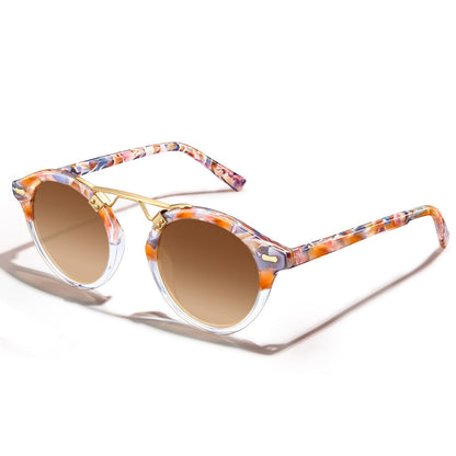CARFIA Small Face Acetate Polarized Sunglasses for Women UV Protection, Retro Double Bridge Eyewears Metal Brow Round Sunnies
