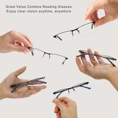 EYECEDAR 5 Pack Premium Blue Light Blocking Reading Glasses Men Metal Half Frame Spring Hinges Computer Readers for Men and Women 2.0