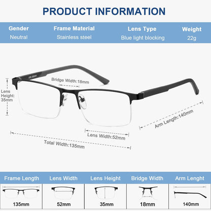 EYECEDAR 5 Pack Premium Blue Light Blocking Reading Glasses Men Metal Half Frame Spring Hinges Computer Readers for Men and Women 2.0