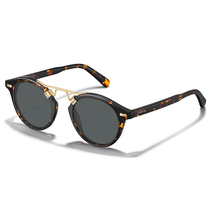 CARFIA Small Face Acetate Polarized Sunglasses for Women UV Protection, Retro Double Bridge Eyewears Metal Brow Round Sunnies