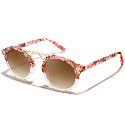 CARFIA Small Face Acetate Polarized Sunglasses for Women UV Protection, Retro Double Bridge Eyewears Metal Brow Round Sunnies