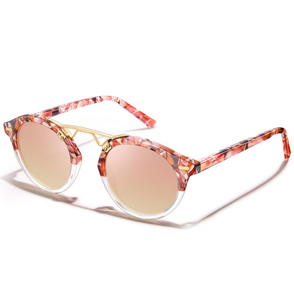 CARFIA Small Face Acetate Polarized Sunglasses for Women UV Protection, Retro Double Bridge Eyewears Metal Brow Round Sunnies