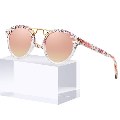 CARFIA Small Face Acetate Polarized Sunglasses for Women UV Protection, Retro Double Bridge Eyewears Metal Brow Round Sunnies