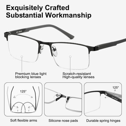 EYECEDAR 5 Pack Premium Blue Light Blocking Reading Glasses Men Metal Half Frame Spring Hinges Computer Readers for Men and Women 2.0