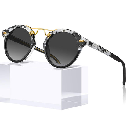 CARFIA Small Face Acetate Polarized Sunglasses for Women UV Protection, Retro Double Bridge Eyewears Metal Brow Round Sunnies