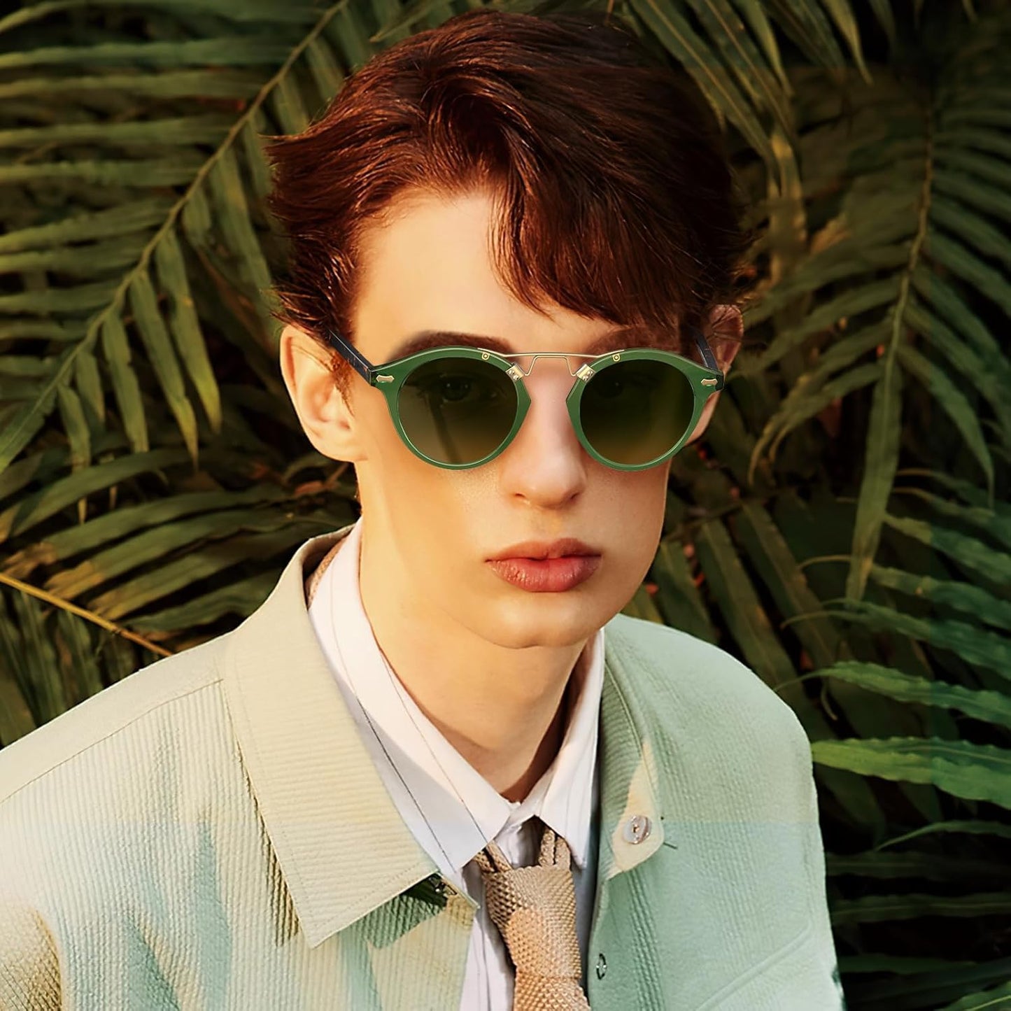 CARFIA Small Face Acetate Polarized Sunglasses for Women UV Protection, Retro Double Bridge Eyewears Metal Brow Round Sunnies