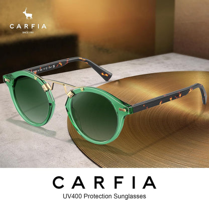 CARFIA Small Face Acetate Polarized Sunglasses for Women UV Protection, Retro Double Bridge Eyewears Metal Brow Round Sunnies